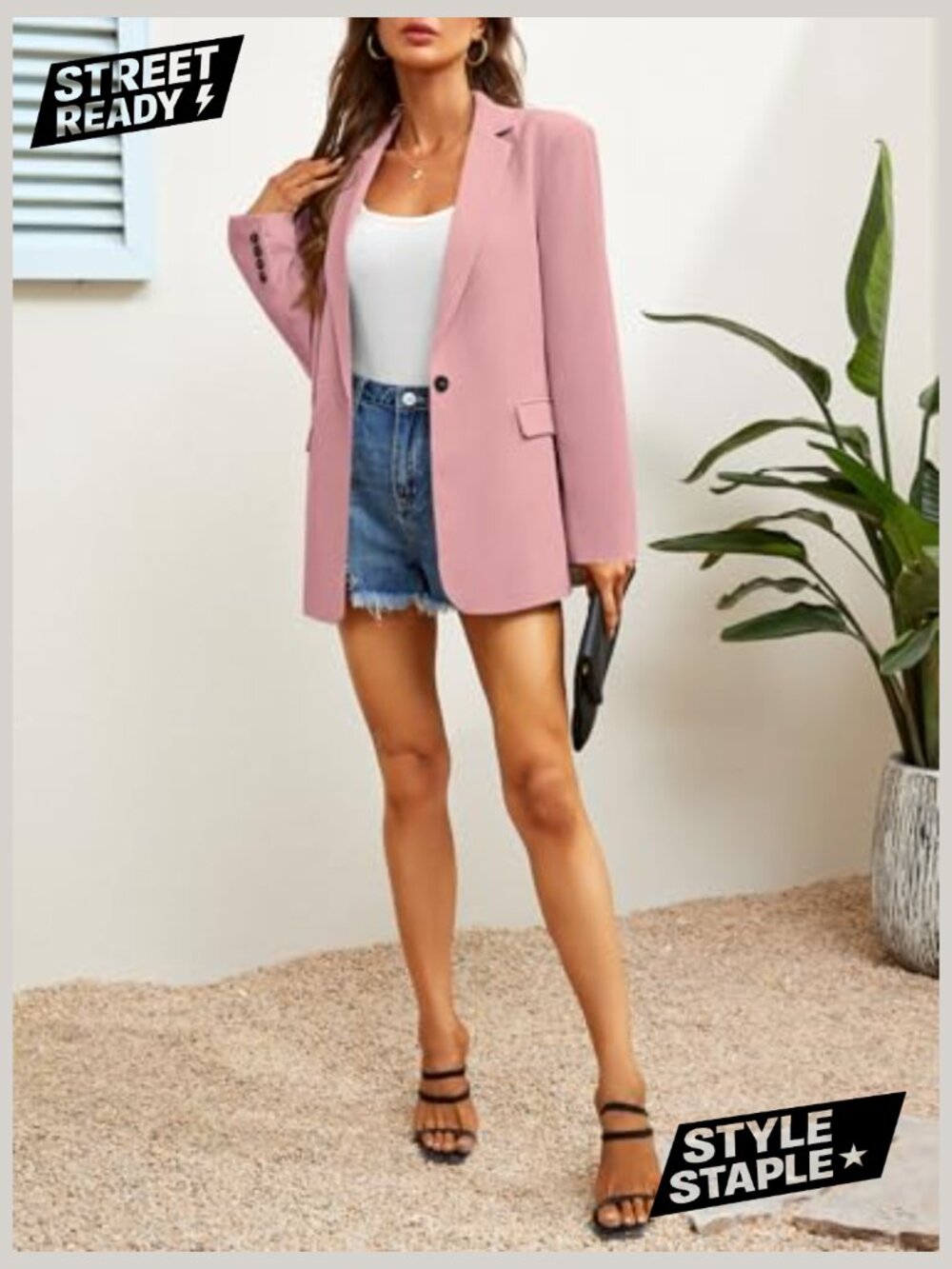 Women's Long Sleeve Lapel Oversized Button Blazer Suit Jacket Work Office - Picture 2 of 7